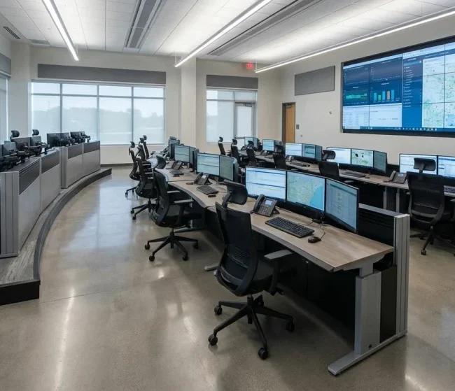 Sala de control equipada con mobiliario técnico a medida